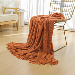 Orange Premium Woven Knitted Throw Blanket with Tassels | Soft, Cozy Sofa & Bed Blanket, Perfect for Office or Afternoon Naps 127x172cm