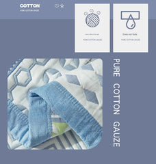 Blue pattern Soft Cotton Gauze Pillowcase Set - Breathable, Non-slip, Extra Large (Pillow Core Not Included)56x80cm