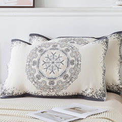 Pair of Gray Circular Pattern Tied Cotton Gauze Pillow Cover - Secure Fit, Premium Comfort (Insert Not Included)