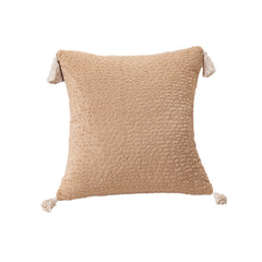 Milk tea yellow Set of 2 Textured Velvet Throw Pillow Covers with Tassels - Decorative Square Cushions 45*45cm