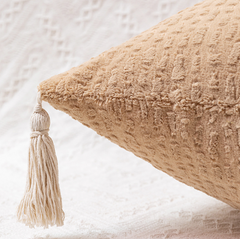 Milk tea yellow Set of 2 Textured Velvet Throw Pillow Covers with Tassels - Decorative Square Cushions 45*45cm