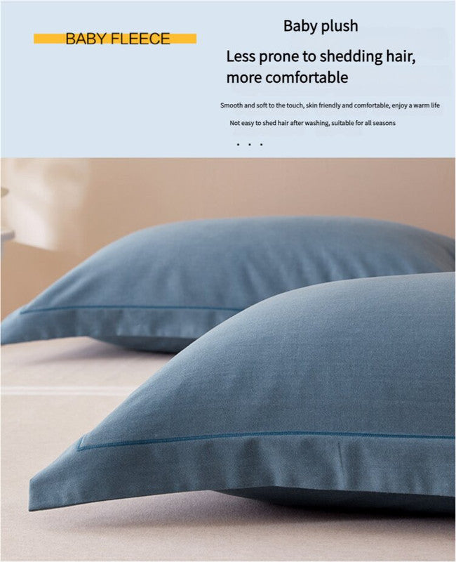 Grey Pure Cotton Flannel Pillowcase Set - Soft, Thickened, Solid Color (Pair, 48x74cm)
