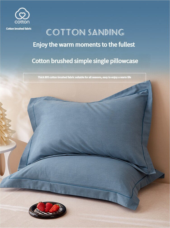 Mint Blue Pure Cotton Flannel Pillowcase Set - Soft, Thickened, Solid Color (Pair, 48x74cm)
