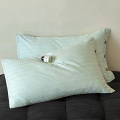 Bright Green Wide Stripes Long Staple Cotton Sateen Pillowcase Set - Jacquard Striped, Pure Cotton, 48x74cm (Pair)
