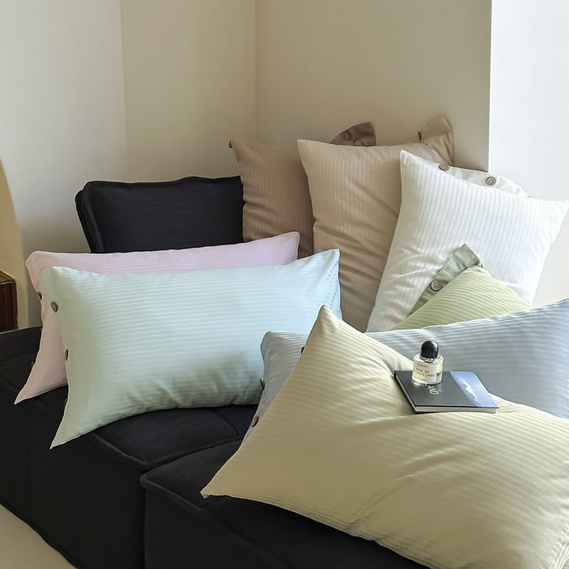 Dark Green Wide Stripes Long Staple Cotton Sateen Pillowcase Set - Jacquard Striped, Pure Cotton, 48x74cm (Pair)