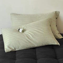 Light Green Wide Stripes Long Staple Cotton Sateen Pillowcase Set - Jacquard Striped, Pure Cotton, 48x74cm (Pair)