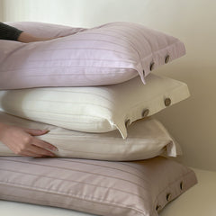 Light Green Wide Stripes Long Staple Cotton Sateen Pillowcase Set - Jacquard Striped, Pure Cotton, 48x74cm (Pair)