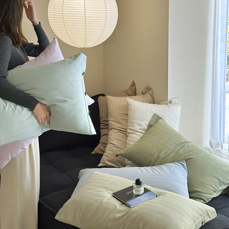 Light Green Pinstripe Long Staple Cotton Sateen Pillowcase Set - Jacquard Striped, Pure Cotton, 48x74cm (Pair)