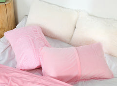 Pink Faux Fur Pillowcase Set - Crystal Velvet Plush Throw Pillow Covers, Bedding Accent (50x70cm, Pair)