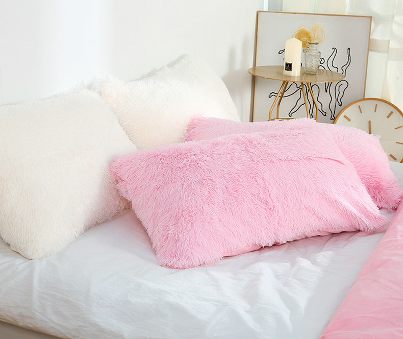 Milky White Faux Fur Pillowcase Set - Crystal Velvet Plush Throw Pillow Covers, Bedding Accent (50x70cm, Pair)