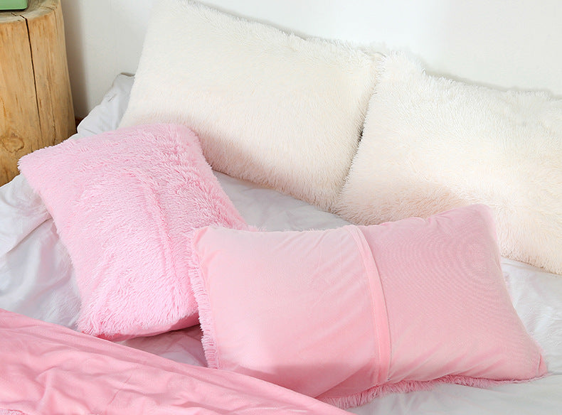 Black Faux Fur Pillowcase Set - Crystal Velvet Plush Throw Pillow Covers, Bedding Accent (50x70cm, Pair)