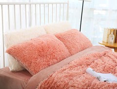 Light Orange Faux Fur Pillowcase Set - Crystal Velvet Plush Throw Pillow Covers, Bedding Accent (50x70cm, Pair)