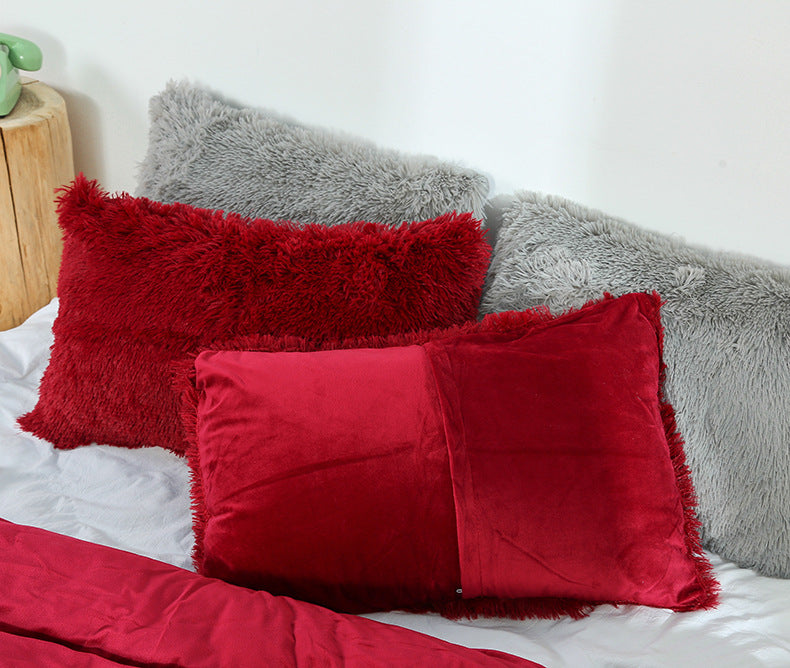Light Orange Faux Fur Pillowcase Set - Crystal Velvet Plush Throw Pillow Covers, Bedding Accent (50x70cm, Pair)