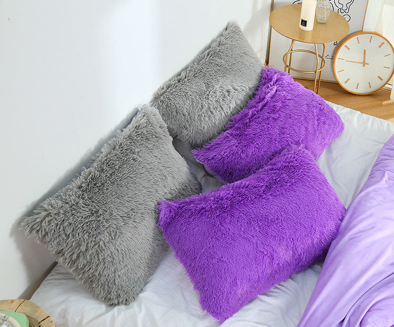 Light Orange Faux Fur Pillowcase Set - Crystal Velvet Plush Throw Pillow Covers, Bedding Accent (50x70cm, Pair)
