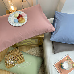 Navy And Grey Washed Cotton Pillowcase Set - Solid Color, Simple Two-Tone Design, 48x74cm (Pair)