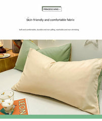 Green And Grey Washed Cotton Pillowcase Set - Solid Color, Simple Two-Tone Design, 48x74cm (Pair)