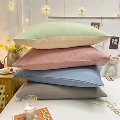Pink And Grey Washed Cotton Pillowcase Set - Solid Color, Simple Two-Tone Design, 48x74cm (Pair)