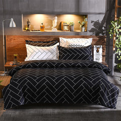 Luxurious Black Chevron 3-Piece Polyester Duvet Cover Set with 2 Pcs Pillowcases – Elegant Bedding, Machine Washable, 173x230cm Duvet + 51x76cm Pillowcases