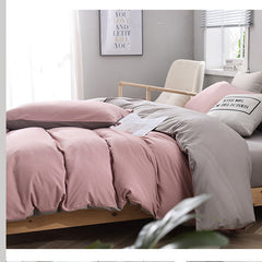 Gray And Pink Stitching Ultra-Soft Solid Color 4-Piece Bedding Set - Queen Size(Suitable for 2m bed)