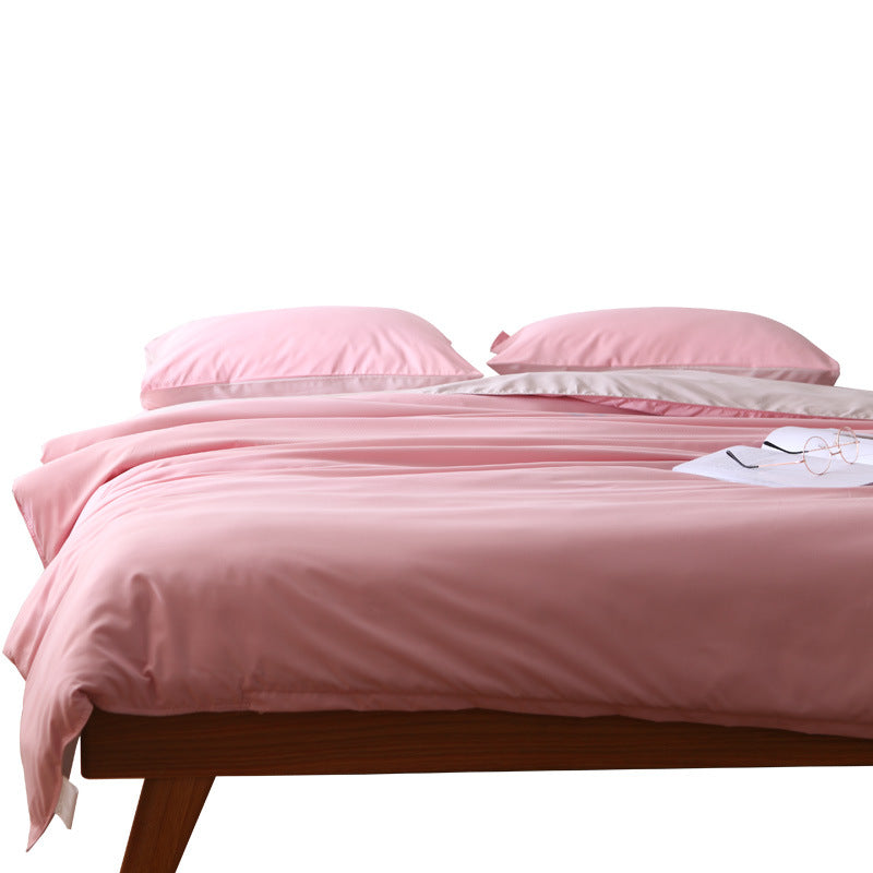 Dark Blue And Khaki Stitching Ultra-Soft Solid Color 4-Piece Bedding Set - Queen Size(Suitable for 2m bed)