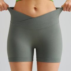 Grass Green Gray Yoga Shorts - Seamless, High Waist, Tummy Control Size S
