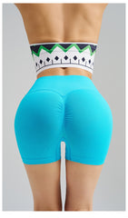 Colorful Blue Yoga Shorts - Seamless, High Waist, Tummy Control Size S