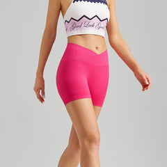 Rose Red Yoga Shorts - Seamless, High Waist, Tummy Control Size L