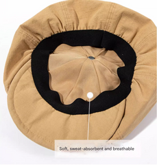 Khaki Women's Vintage Style Baker Boy Cap - Soft Cotton Linen Blend