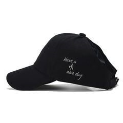 Black Stylish Ponytail Opening Baseball Cap - Have a Nice Day