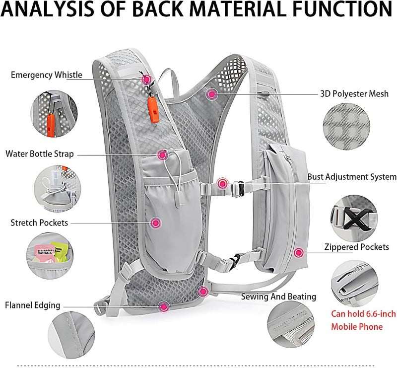 Black Lightweight Hydration Vest Pack - Breathable Running & Cycling Backpack
