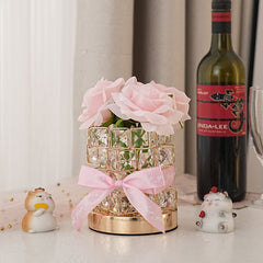 Pink Rose LED Crystal Flower Table Lamp - USB Rechargeable Touch Control Night Light