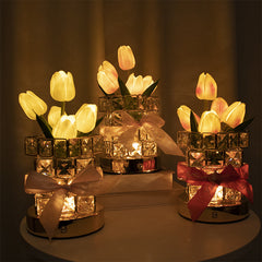 Pink tulips LED Crystal Flower Table Lamp - USB Rechargeable Touch Control Night Light