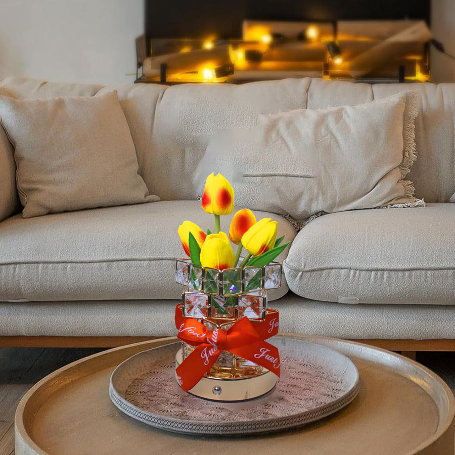 Orange tulips LED Crystal Flower Table Lamp - USB Rechargeable Touch Control Night Light