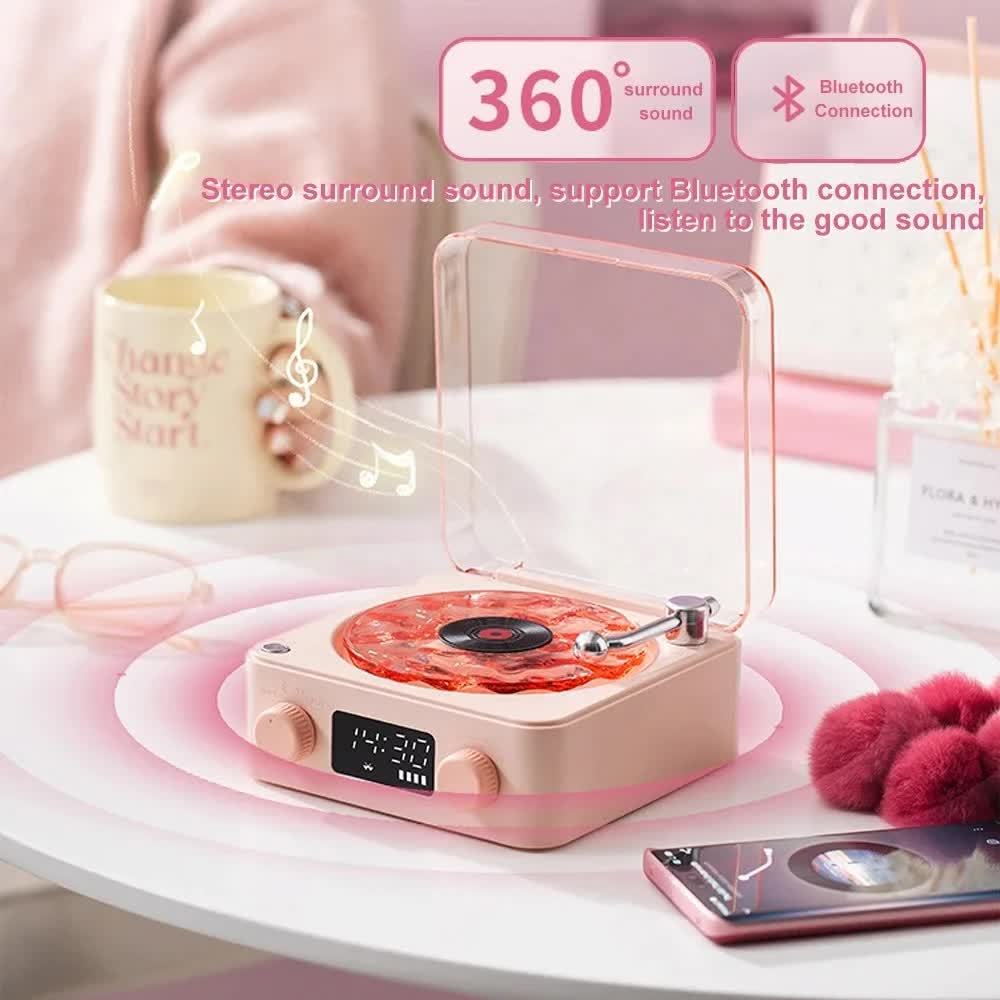 White Waves Retro Bluetooth Speaker Clock with Ambient Light Projector