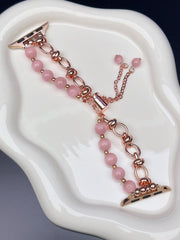 2-pcs Pink Elegant Cat's Eye Beaded Bracelet Band for Apple Watch - Women's Luxury Strap (Compatible Size :38/40/41MM )