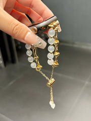2-pcs Gold chain with white beads Elegant Cat's Eye Beaded Bracelet Band for Apple Watch - Women's Luxury Strap (Compatible Size :38/40/41MM )