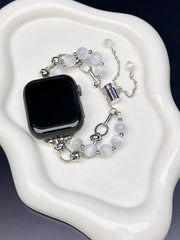2-pcs Silver Elegant Cat's Eye Beaded Bracelet Band for Apple Watch - Women's Luxury Strap (Compatible Size :38/40/41MM )