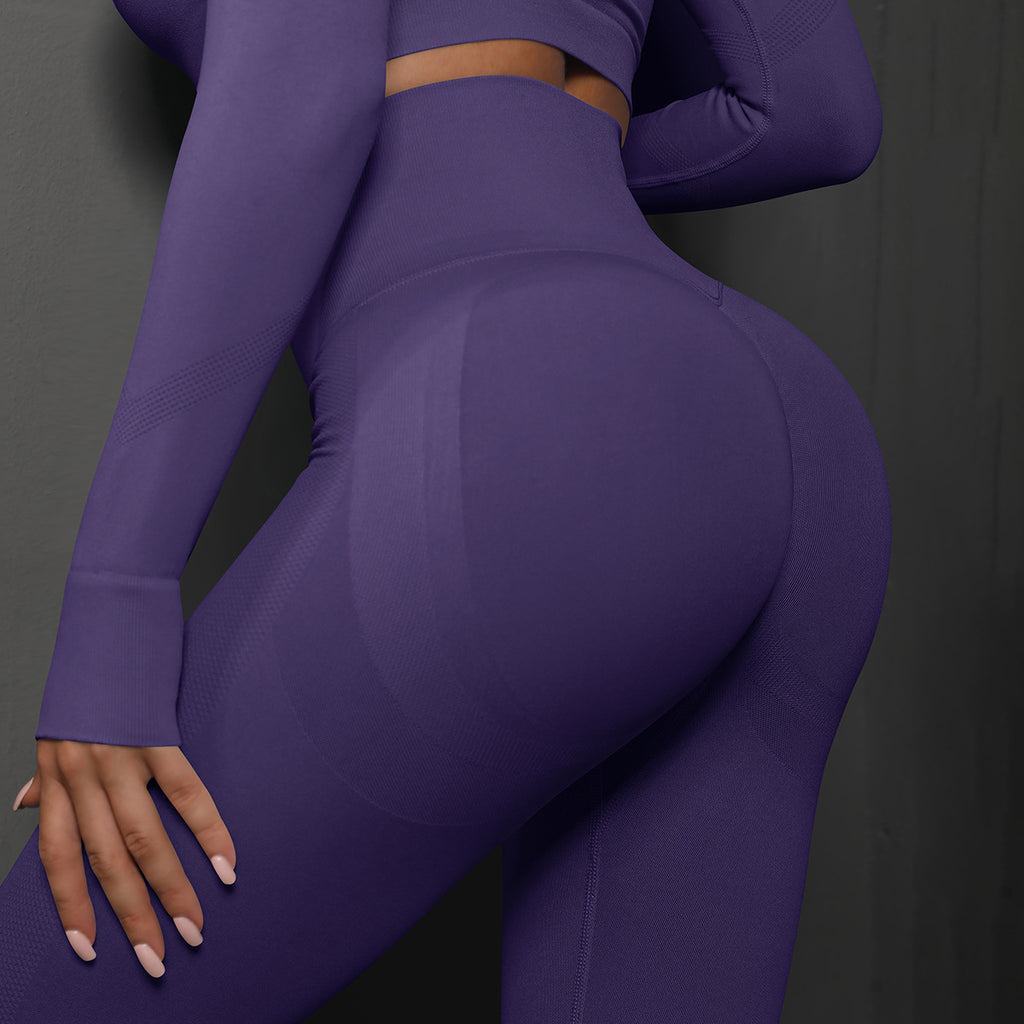 Size L Dark Purple Seamless High-Waisted Yoga Pants for Women - Lift Workout Leggings for Running, Gym, and Fitness