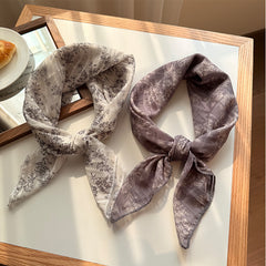 Style 1 Beige Versatile Patterned Square Scarf | 65x65cm Lightweight Polyester Neckerchief Headband | Vintage Polka Dot & Floral
