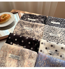 Style 1 Beige Versatile Patterned Square Scarf | 65x65cm Lightweight Polyester Neckerchief Headband | Vintage Polka Dot & Floral