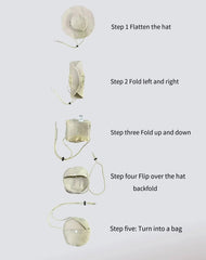 Coffee Packable Cotton Bucket Hat - Folds into Wearable Pouch | Frayed Edge Sun Hat with Chin Strap