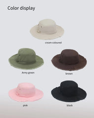Pink Packable Cotton Bucket Hat - Folds into Wearable Pouch | Frayed Edge Sun Hat with Chin Strap