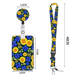 2 Pcs Pink Geometric Patterns Retractable Badge Reel & ID Card Holder Set with Lanyard - Durable ABS Plastic