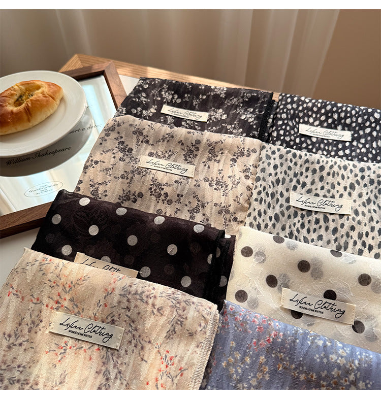 Style 10 Black Versatile Patterned Square Scarf | 65x65cm Lightweight Polyester Neckerchief Headband | Vintage Polka Dot & Floral