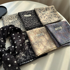 Style 12 Black Versatile Patterned Square Scarf | 65x65cm Lightweight Polyester Neckerchief Headband | Vintage Polka Dot & Floral