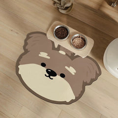 2 Pcs Style 11 Brown Puppy pattern Cartoon Pet Feeding Mat for Cats & Dogs - Absorbent Diatom Mud Splash-Proof Mat, Easy to Clean