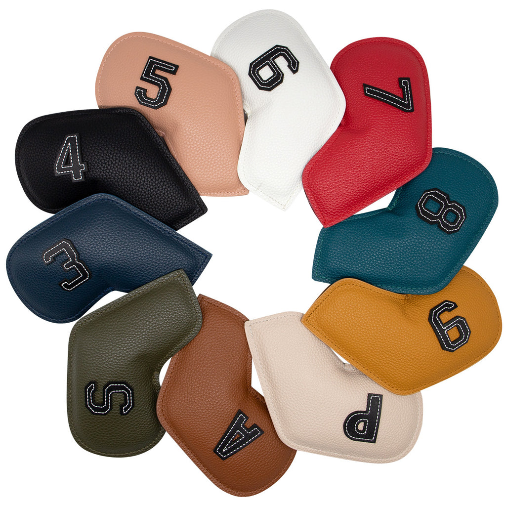 Red Golf Iron Head Covers Set of 10 - Waterproof PU Leather Club Protectors with Embroidered Numbers (3-9, P, A, S)