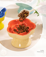 Blue and Pink Ceramic Slow Feeder Pet Bowl for Cats and Small Dogs - Anti-Choke Elevated Design with 15-Degree Tilted Rim