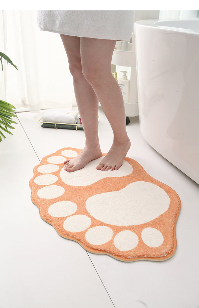 2 Pcs Red And White Foot-Shaped Plush Bath Mat - Non-Slip Absorbent Bathroom Rug for Bedroom and Doorway (50x80cm)