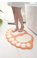 2 Pcs Red And White Foot-Shaped Plush Bath Mat - Non-Slip Absorbent Bathroom Rug for Bedroom and Doorway (50x80cm)